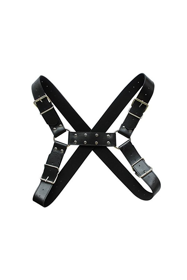 Harnais en cuir PU pour homme H-Bulldog poitrine réglable moitié noir punk gothique bretelles festival rave club Halloween fê