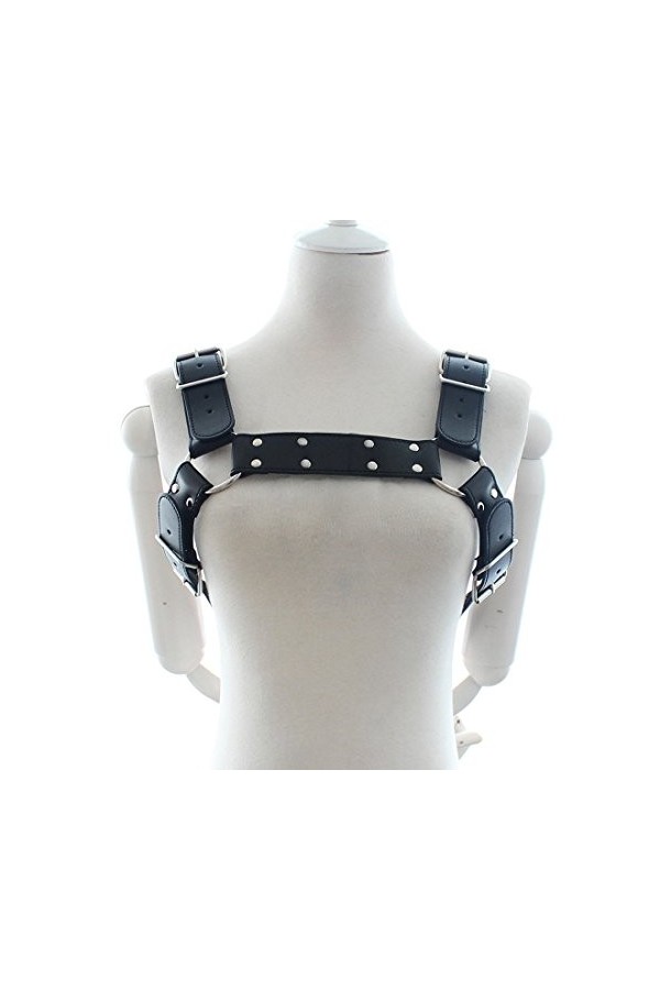 Harnais en cuir PU pour homme H-Bulldog poitrine réglable moitié noir punk gothique bretelles festival rave club Halloween fê