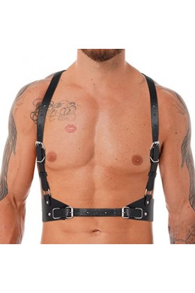 Harnais pour homme - Ceinture pour le corps, les épaules, la poitrine, la taille, sangle réglable - Anneau torique - En cuir 