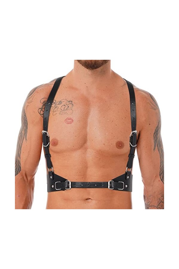 Harnais pour homme - Ceinture pour le corps, les épaules, la poitrine, la taille, sangle réglable - Anneau torique - En cuir 