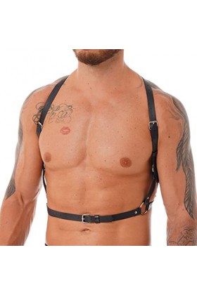 Harnais punk pour homme avec anneau torique en cuir synthétique - Sangle réglable - Sangle réglable - Boucle de taille, noir,