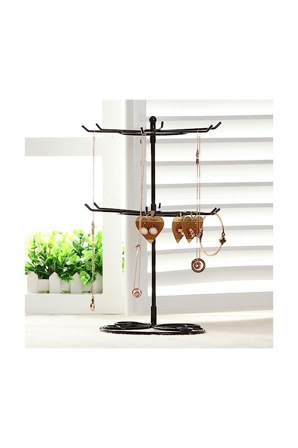 WUUISDNX Bracelet en métal de stockage de bijoux rotatif à 2 niveaux avec support de crochets compteur dorganisateur daffic