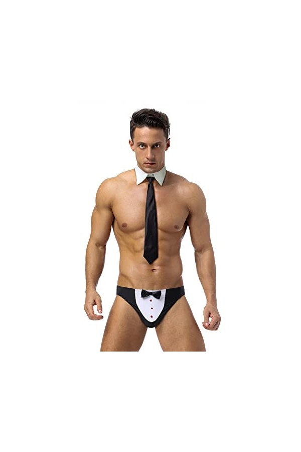 Evankin Ensemble 3 pièces de lingerie sexy pour homme avec nœud papillon et poignets