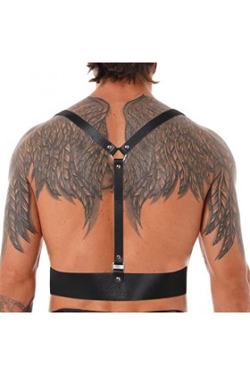 JEATHA Harnais de Corps Homme Sexy Faux Cuir Harnais de Poitrine Armure Brassard Haut Bondâge Gothique Punk Cosplay Costume G