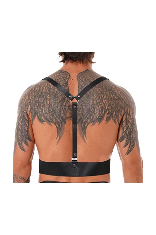 JEATHA Harnais de Corps Homme Sexy Faux Cuir Harnais de Poitrine Armure Brassard Haut Bondâge Gothique Punk Cosplay Costume G