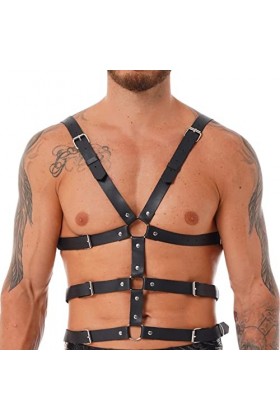Harnais réglable en cuir pour homme - Ceinture de poitrine - Boucles fantaisie - Chaîne pour festival, rave club, fête dHall