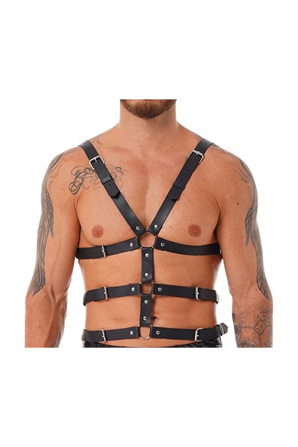 Harnais réglable en cuir pour homme - Ceinture de poitrine - Boucles fantaisie - Chaîne pour festival, rave club, fête dHall