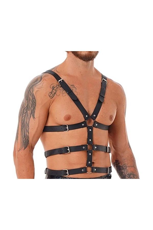 Harnais réglable en cuir pour homme - Ceinture de poitrine - Boucles fantaisie - Chaîne pour festival, rave club, fête dHall