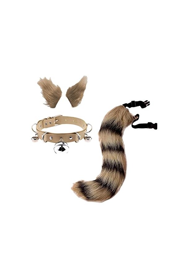 kowaku Oreilles et Queue en Fausse Ensemble Cosplay Costume Casque Cou Collier Ras du Cou avec Cloches pour la Fête Dress up 