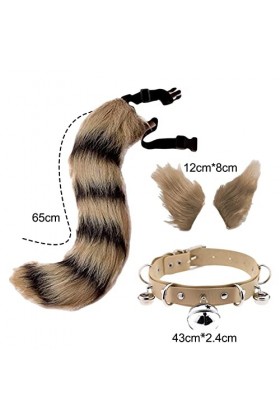 kowaku Oreilles et Queue en Fausse Ensemble Cosplay Costume Casque Cou Collier Ras du Cou avec Cloches pour la Fête Dress up 