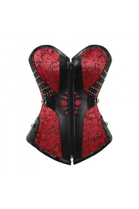 WEITING Corset Steampunk pour femme - Corset sexy en cuir vintage - Grande taille - Costume dHalloween - Rouge - XL