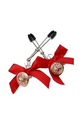 Paire délégantes pinces papillon rouges avec clochettes