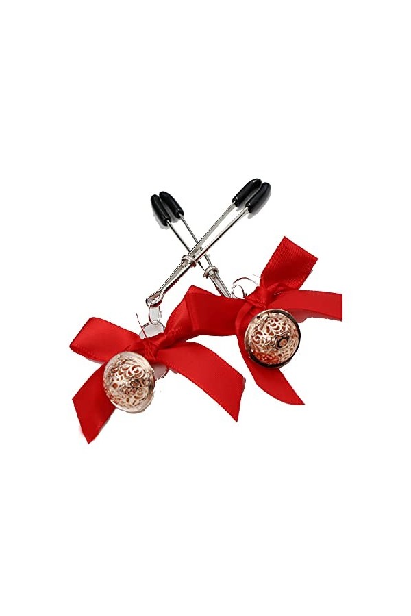 Paire délégantes pinces papillon rouges avec clochettes