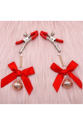 Paire délégantes pinces papillon rouges avec clochettes