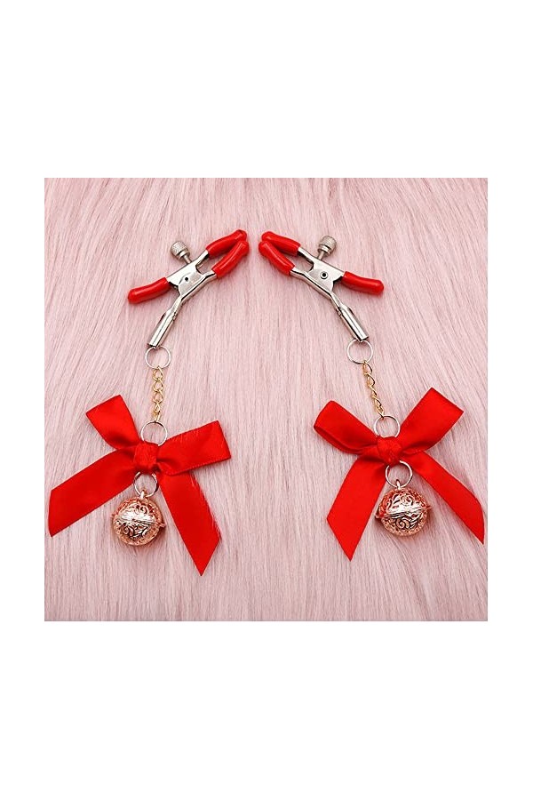 Paire délégantes pinces papillon rouges avec clochettes