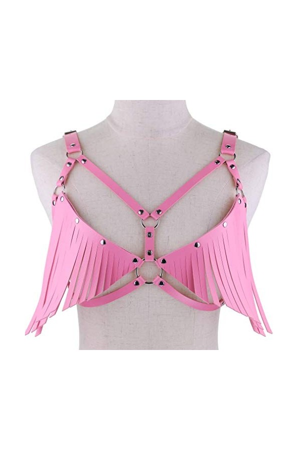 Show Muscle Cuir COSPLAY Ceinture Réglable Bretelles Harnais Punkgoth Poitrine Bretelles Bretelles Corps sangles, rose, taill