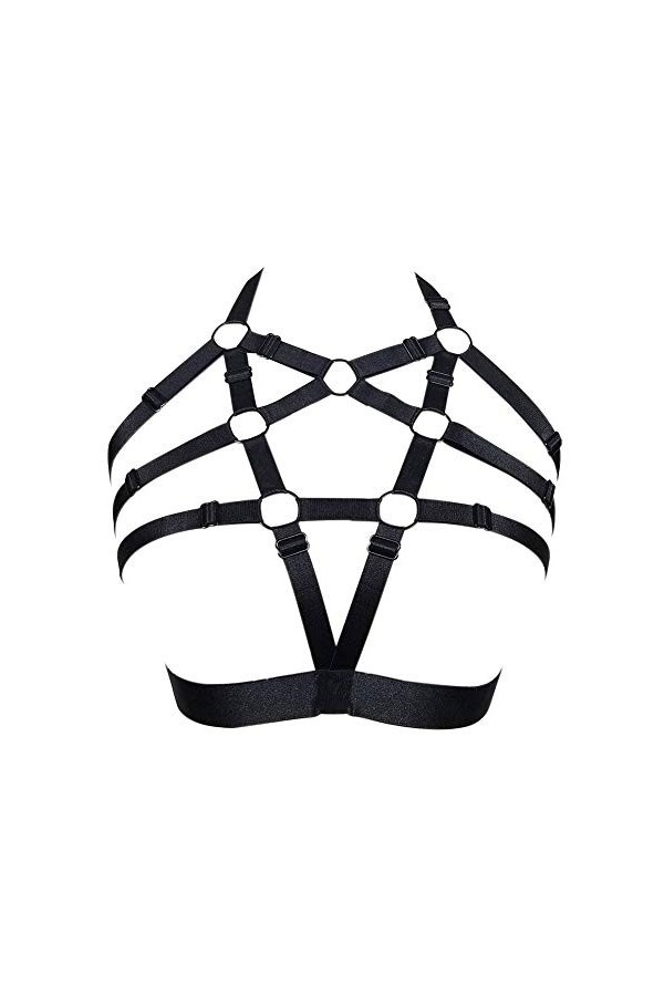 JELINDA Soutien-gorge harnais pour femme, harnais de corps élastique réglable à bretelles, lingerie sans bonnets noir 075 