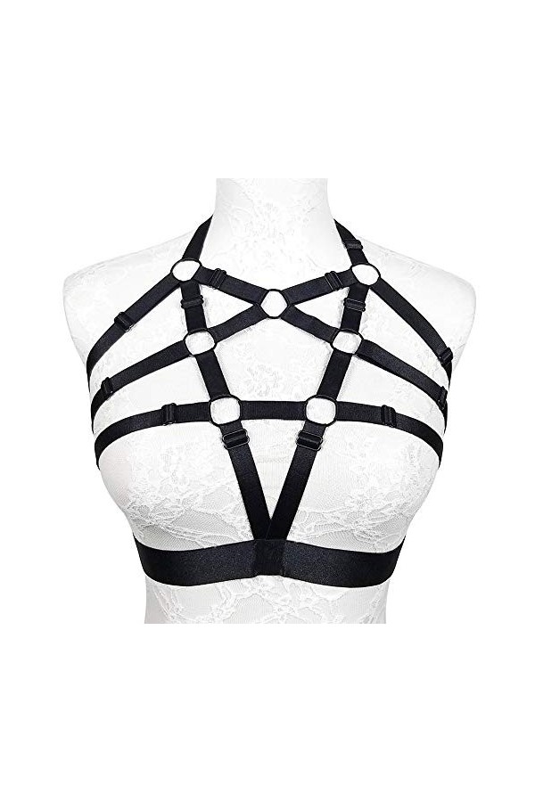 JELINDA Soutien-gorge harnais pour femme, harnais de corps élastique réglable à bretelles, lingerie sans bonnets noir 075 