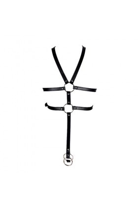 PETMHS Ceinture de harnais de poitrine en cuir Punk pour homme Ceinture de cage dépaule Costume Clubwear Noir