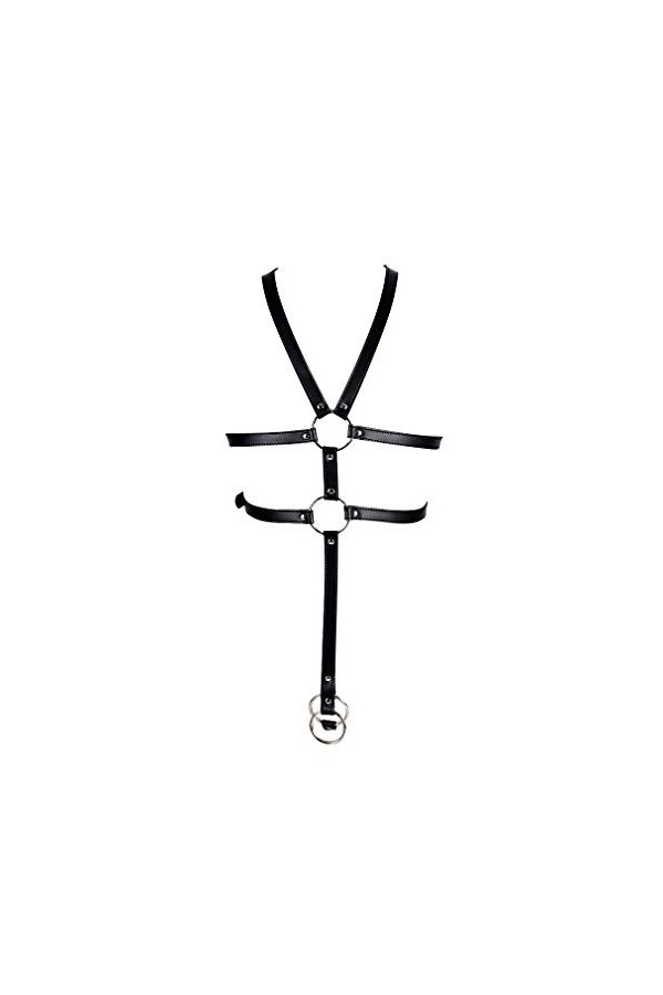 PETMHS Ceinture de harnais de poitrine en cuir Punk pour homme Ceinture de cage dépaule Costume Clubwear Noir