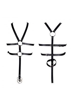 PETMHS Ceinture de harnais de poitrine en cuir Punk pour homme Ceinture de cage dépaule Costume Clubwear Noir