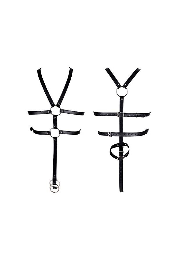 PETMHS Ceinture de harnais de poitrine en cuir Punk pour homme Ceinture de cage dépaule Costume Clubwear Noir