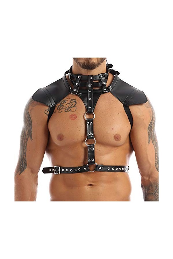 Harnais pour homme en cuir synthétique avec boucles réglables pour le corps, la poitrine, les bretelles, les rave club, fête 