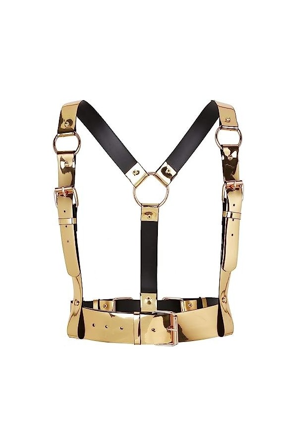 Harnais de poitrine punk pour adulte en cuir synthétique en forme de Y réglable pour cosplay, club, Halloween, fête quotidien