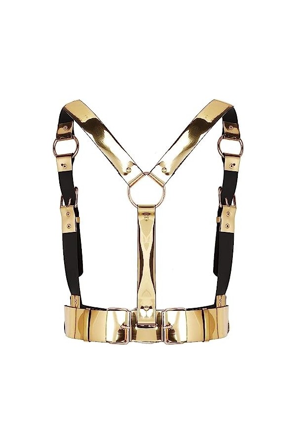 Harnais de poitrine punk pour adulte en cuir synthétique en forme de Y réglable pour cosplay, club, Halloween, fête quotidien