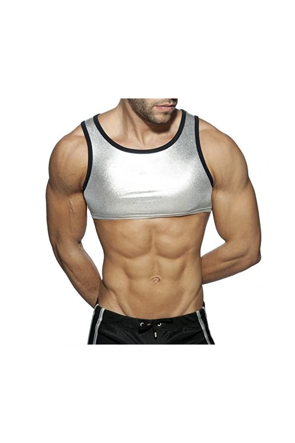 WEITING Sexy Men Poitrine Harnais PU Cuir Sans Manches Débardeurs Fitness Bodybuilding Singlet Bandoulière Party Discothèque 