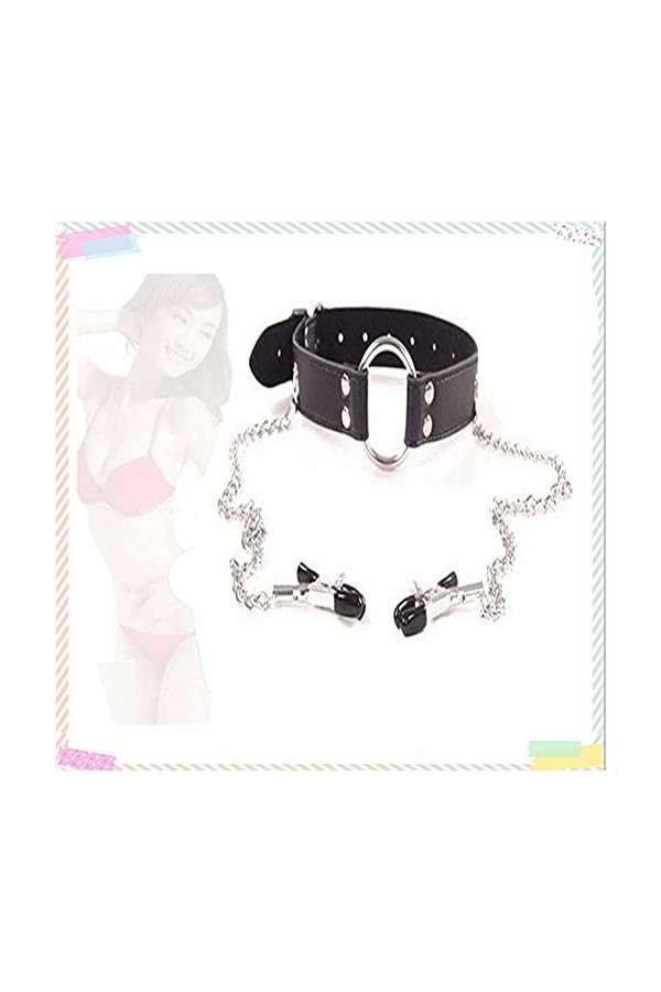 Collier en Cuir avec des Accessoires de Broche Exquis, adapté aux Femmes à Porter sur scène Noir 