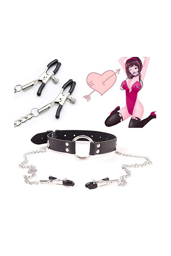 Collier en Cuir avec des Accessoires de Broche Exquis, adapté aux Femmes à Porter sur scène Noir 