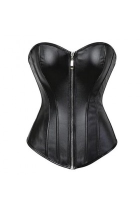 Corset sexy en simili cuir pour femme Buste amusant Corset Soutien-gorge Fermeture éclair sur le devant Grande taille Lingeri