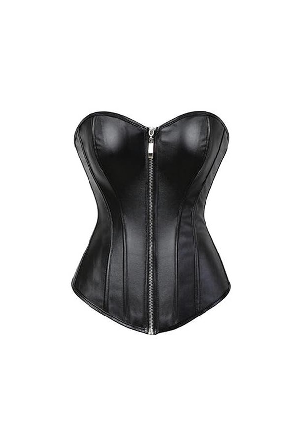 Corset sexy en simili cuir pour femme Buste amusant Corset Soutien-gorge Fermeture éclair sur le devant Grande taille Lingeri