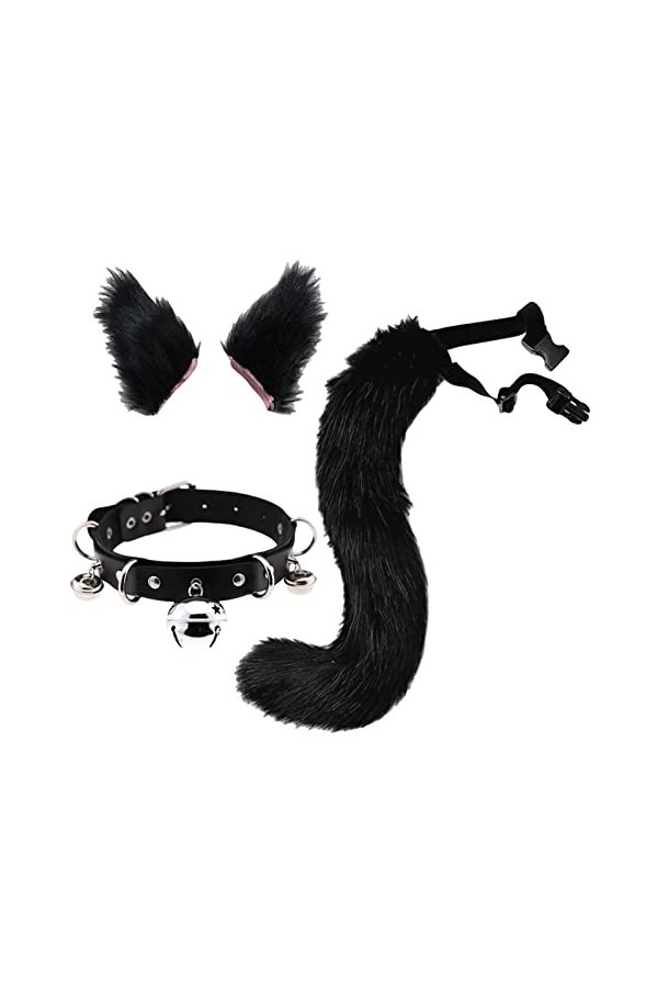kowaku Oreilles et Queue en Fausse Ensemble Cosplay Costume Casque Cou Collier Ras du Cou avec Cloches pour la Fête Dress up