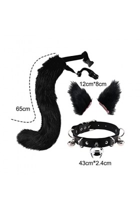 kowaku Oreilles et Queue en Fausse Ensemble Cosplay Costume Casque Cou Collier Ras du Cou avec Cloches pour la Fête Dress up 