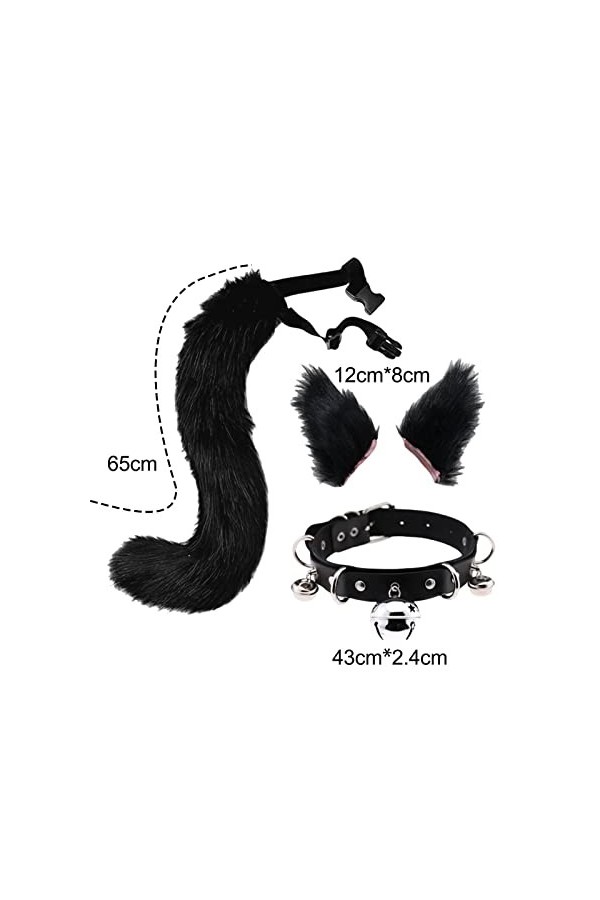 kowaku Oreilles et Queue en Fausse Ensemble Cosplay Costume Casque Cou Collier Ras du Cou avec Cloches pour la Fête Dress up