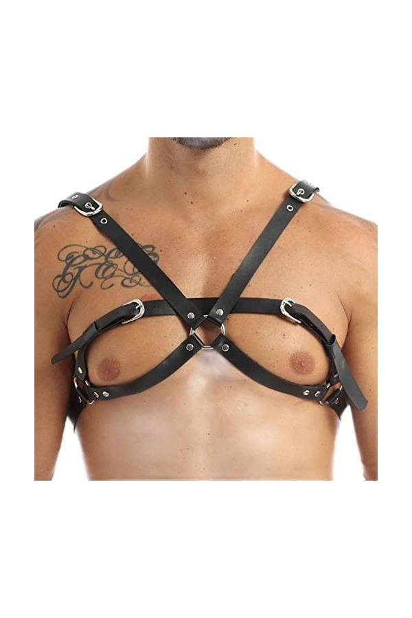 CHOUBAGUAI Harnais réglable en cuir synthétique noir pour homme - Ceinture de poitrine sexy punk gothique rave - Type I