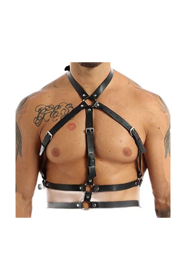 CHOUBAGUAI Harnais réglable en cuir synthétique noir pour homme - Ceinture de poitrine sexy punk gothique rave - Type I