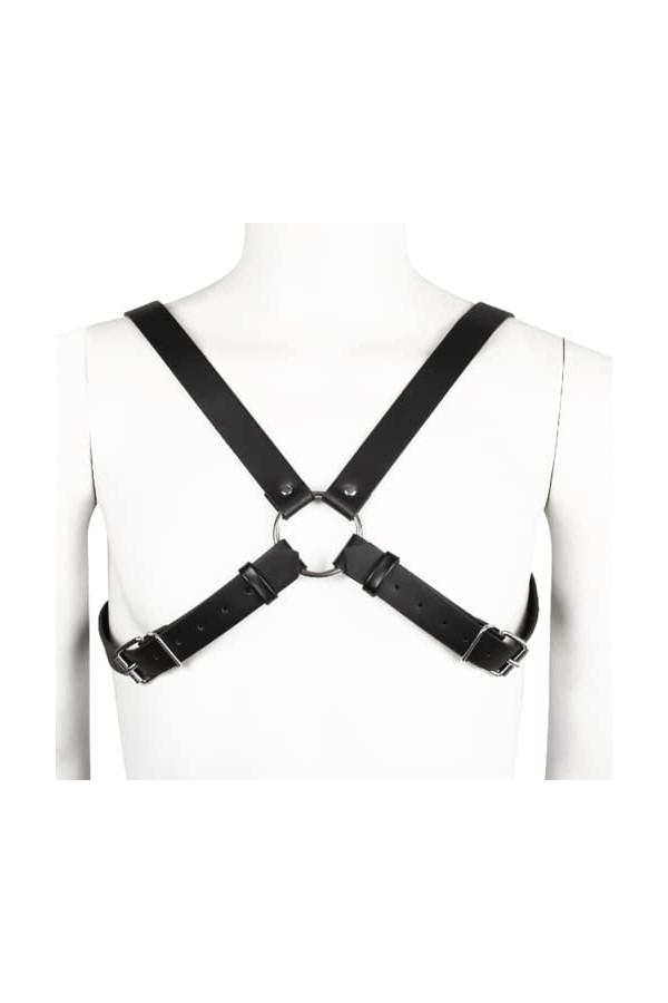 HSQSMWJ Hommes de Carrosserie Poitrine PU Ceinture Harnais Épaule Muscle Corps Punk Color:Black,Size:One Size 