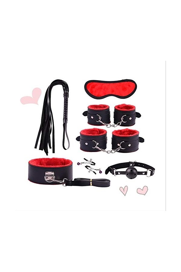 7 ensembles cadeau de couple Halloween en cuir peluche rouge 