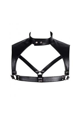 PETMHS Harnais de poitrine en cuir pour hommes Punk Crop hauts Cage Bandage réglable Costumes de Festival Rave noir
