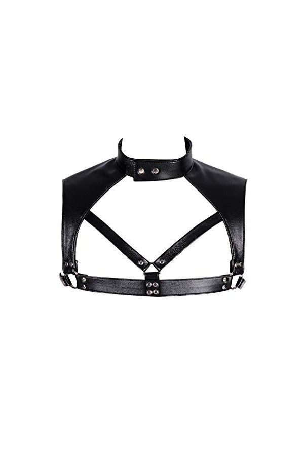 PETMHS Harnais de poitrine en cuir pour hommes Punk Crop hauts Cage Bandage réglable Costumes de Festival Rave noir