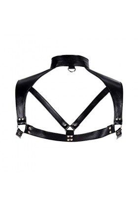 PETMHS Harnais de poitrine en cuir pour hommes Punk Crop hauts Cage Bandage réglable Costumes de Festival Rave noir