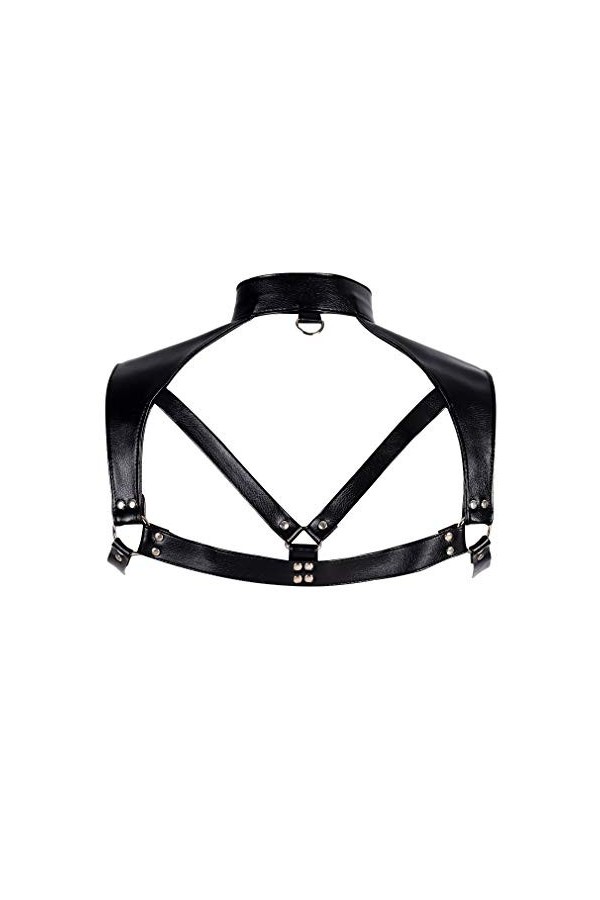 PETMHS Harnais de poitrine en cuir pour hommes Punk Crop hauts Cage Bandage réglable Costumes de Festival Rave noir
