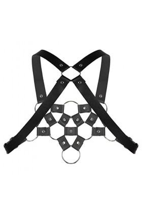 Harnais pour homme en cuir PU avec rivets et anneau torique - Décor croisé dans le dos - Gilet de retenue - Pour cosplay, pun