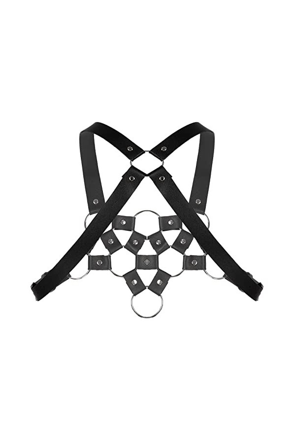 Harnais pour homme en cuir PU avec rivets et anneau torique - Décor croisé dans le dos - Gilet de retenue - Pour cosplay, pun