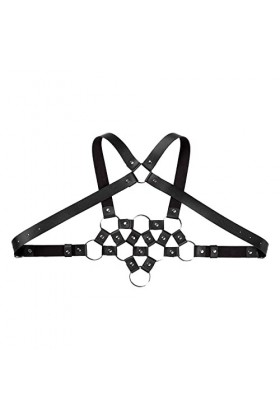 Harnais pour homme en cuir PU avec rivets et anneau torique - Décor croisé dans le dos - Gilet de retenue - Pour cosplay, pun
