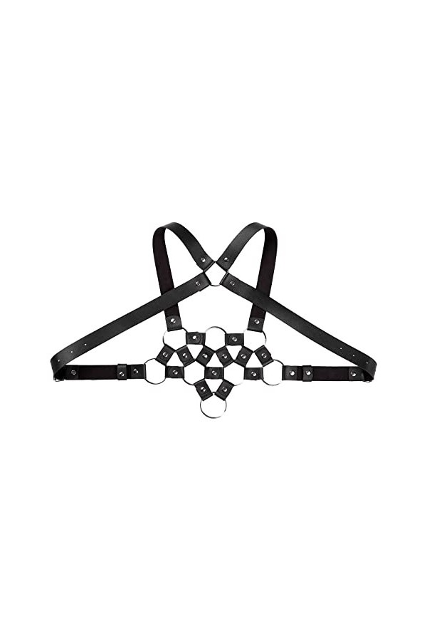 Harnais pour homme en cuir PU avec rivets et anneau torique - Décor croisé dans le dos - Gilet de retenue - Pour cosplay, pun