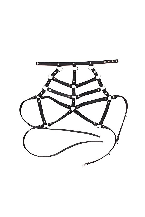 Punk Taille Harnais Ceinture en Cuir pour Femmes Filles, Noir Corps Poitrine Chaîne Goth Gilet Ceinture Réglable Bijoux de Co